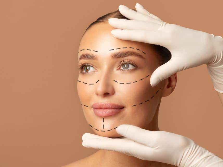 woman and plastic surgeon consulting for facelift surgery